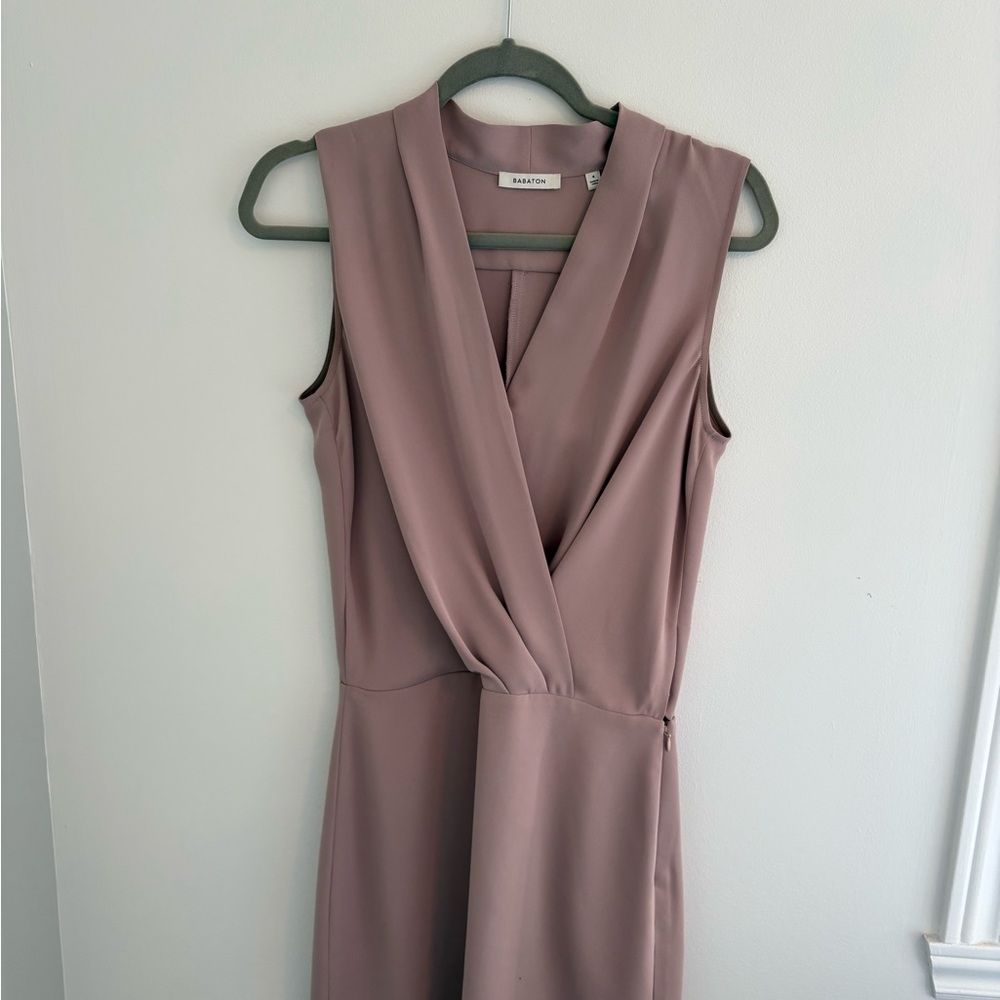 Aritzia Sleeveless Faux-Wrap Midi Dress in Blush Pink
